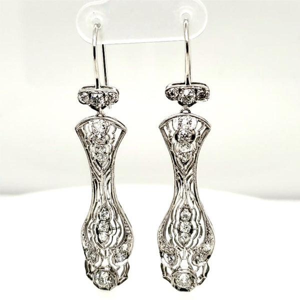 Art Deco Platinum Filigree Diamond Earrings