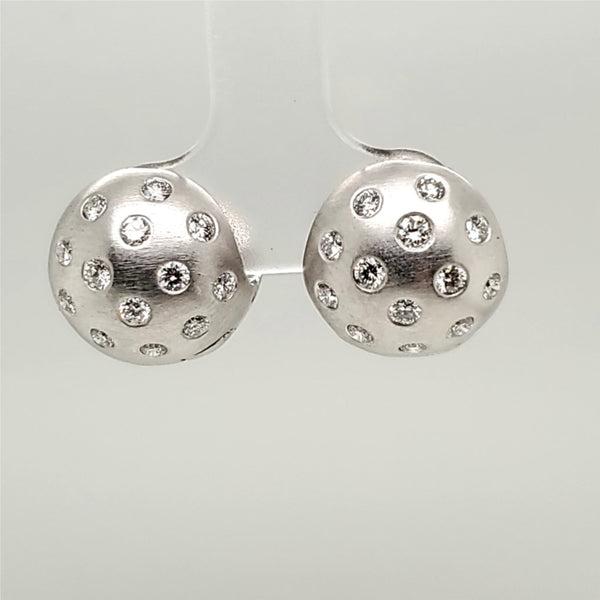 14kt White Gold and Diamond Round Huggie Earrings