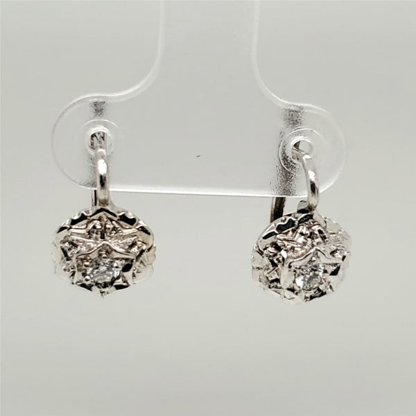 Vintage 18Kt White Gold Diamond Dangle Earrings