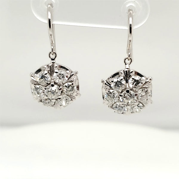 Vintage 14kt White Gold Round Diamond Dangle Earrings