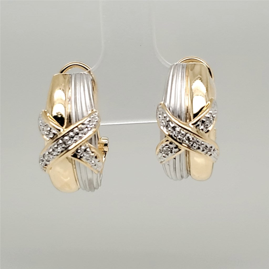 14kt Yellow and White Gold Diamond X Earrings