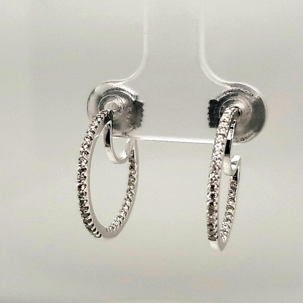 14kt White Gold Inside Outside Diamond Hoop Earrings
