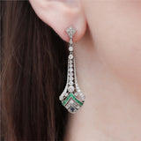 Modern Art Deco Style Platinum Diamond Emerald and sapphire Dangle Earrings
