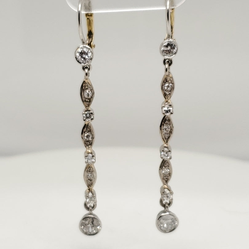 Vintage Platinum On 18Kt Yellow Gold Diamond Dangle Earrings