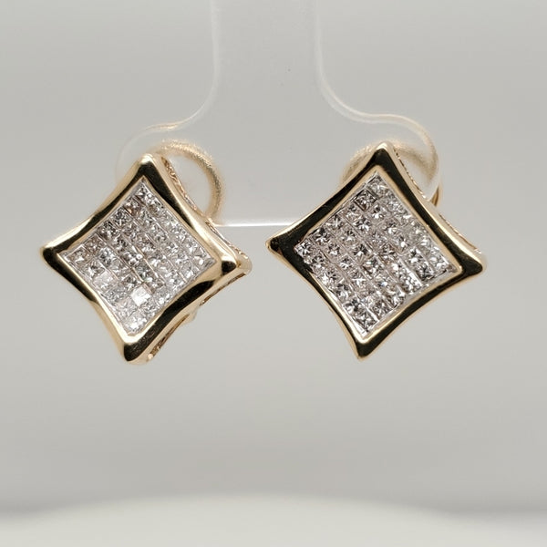 14Kt Yellow Gold Princess Cut Diamond Earrings