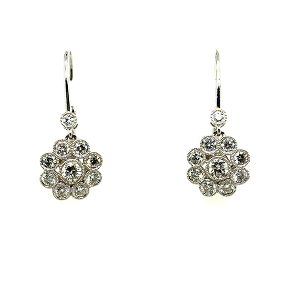 14kt White Gold 1.24Ctw Floral Diamond Dangle Earrings