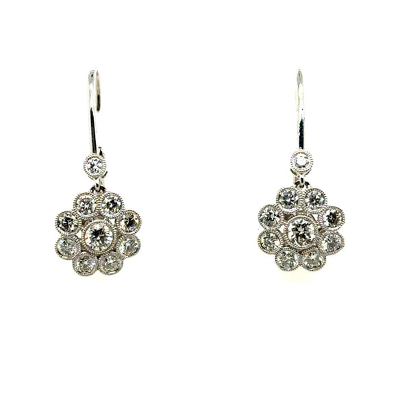 14kt White Gold 1.24Ctw Floral Diamond Dangle Earrings