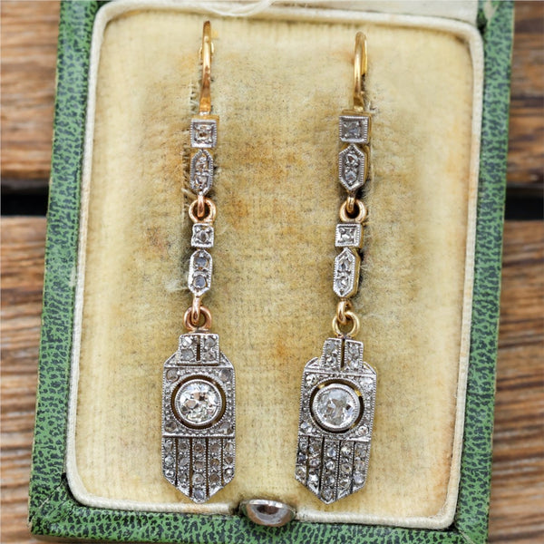 Antique Platinum On 18Kt Yellow Gold Diamond Dangle Earrings