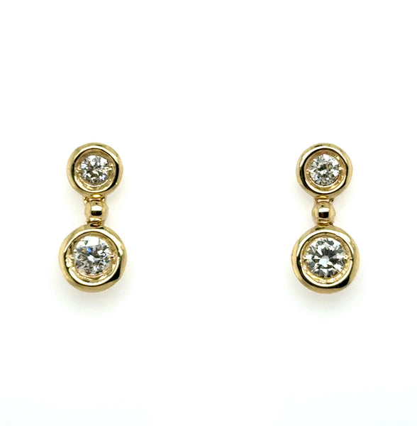 14kt Yellow Gold 0.96Ctw Bezel Drop Diamond Earrings