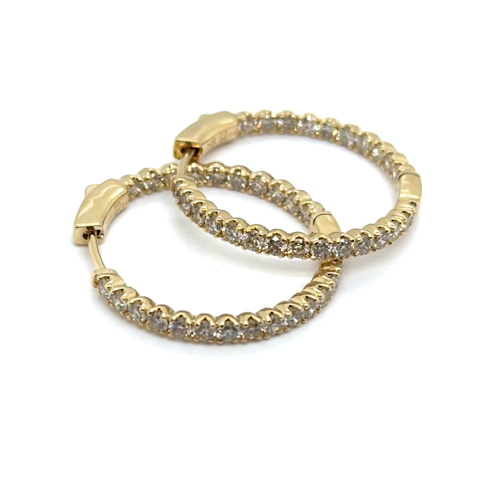 14kt Yellow Gold 2.00 Ctw Inside Out Diamond Hoop Earrings