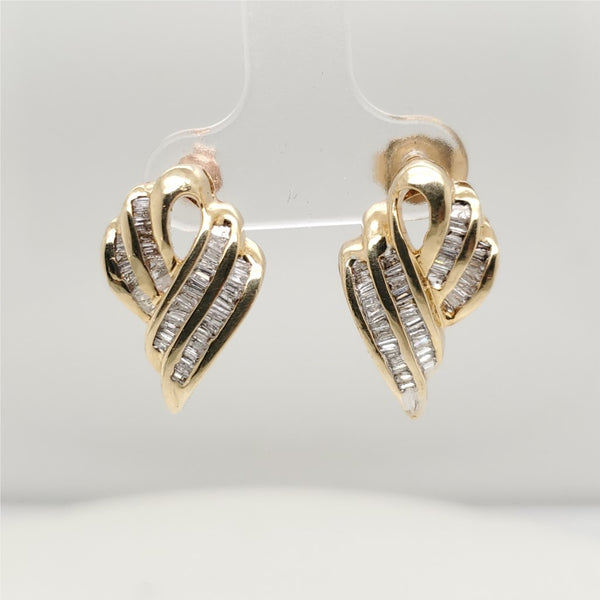 14kt Yellow Gold and Baguette Diamond Earrings