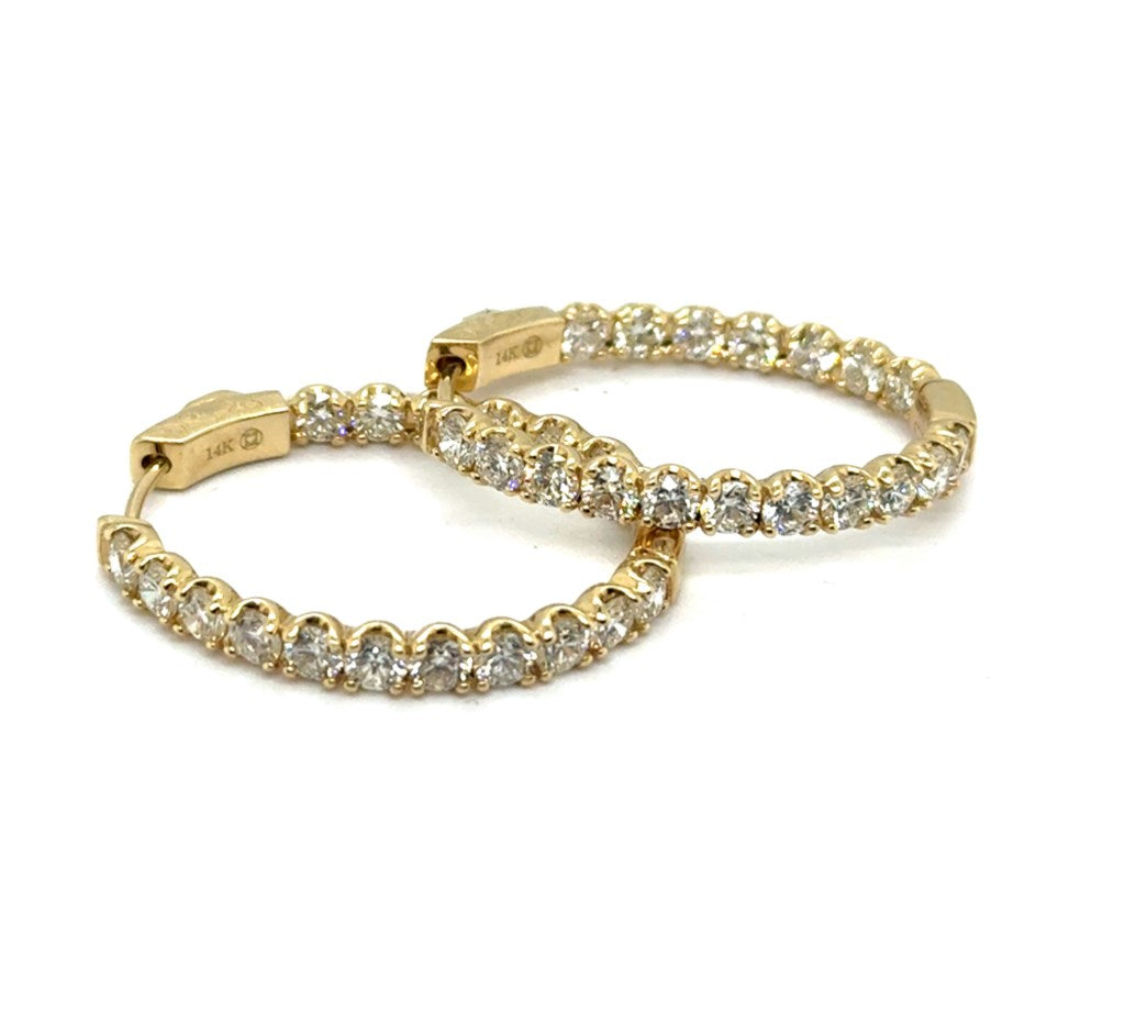 4.00 Ctw 14kt Yellow Gold Oval Inside Out Diamond Hoop Earrings
