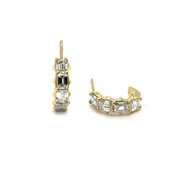 1.10 Ctw 18kt Yellow Gold Emerald Cut Diamond Hoop Earrings