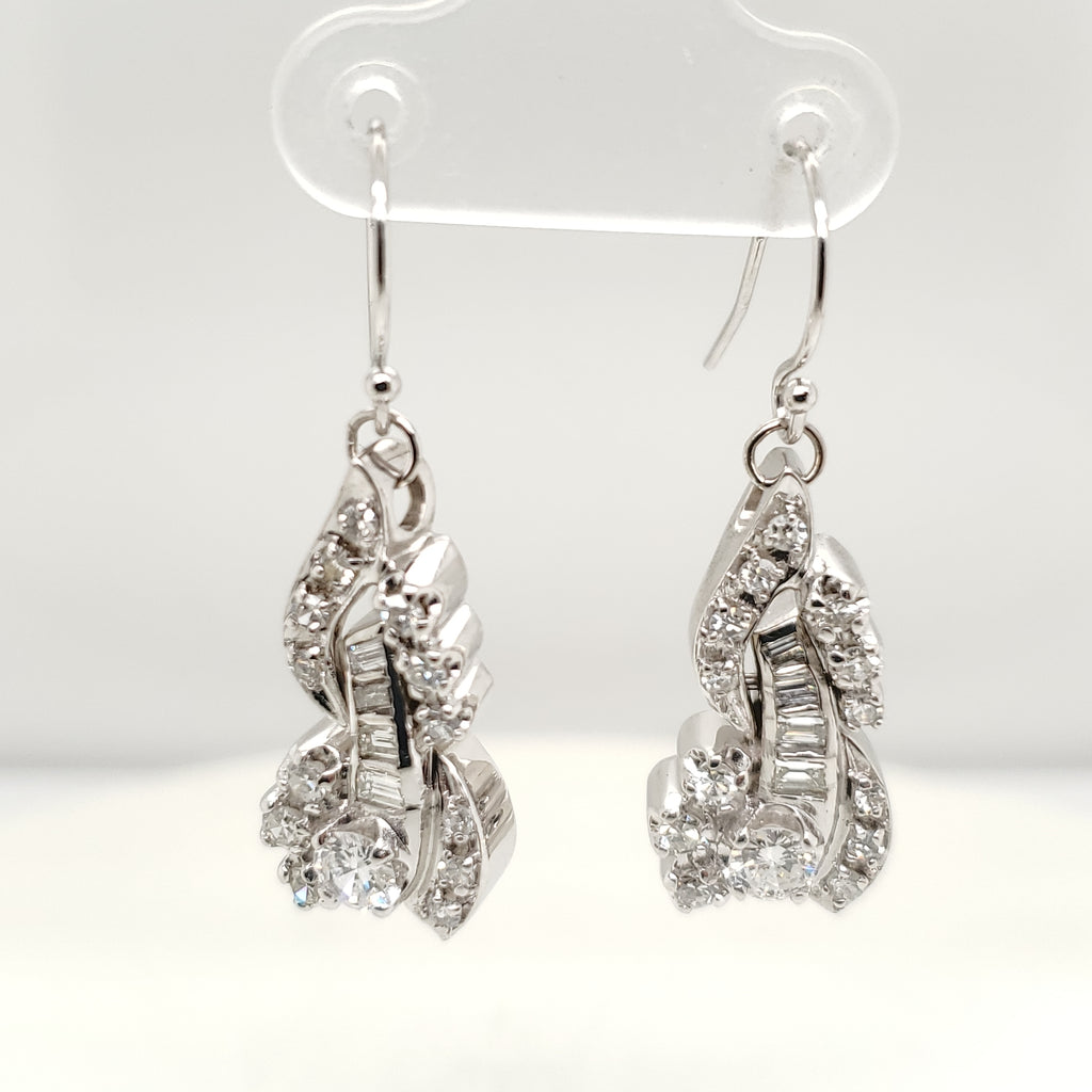 Vintage 14kt White Gold and Diamond Dangle Earrings