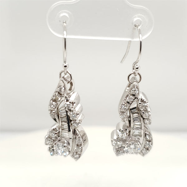 Vintage 14kt White Gold and Diamond Dangle Earrings