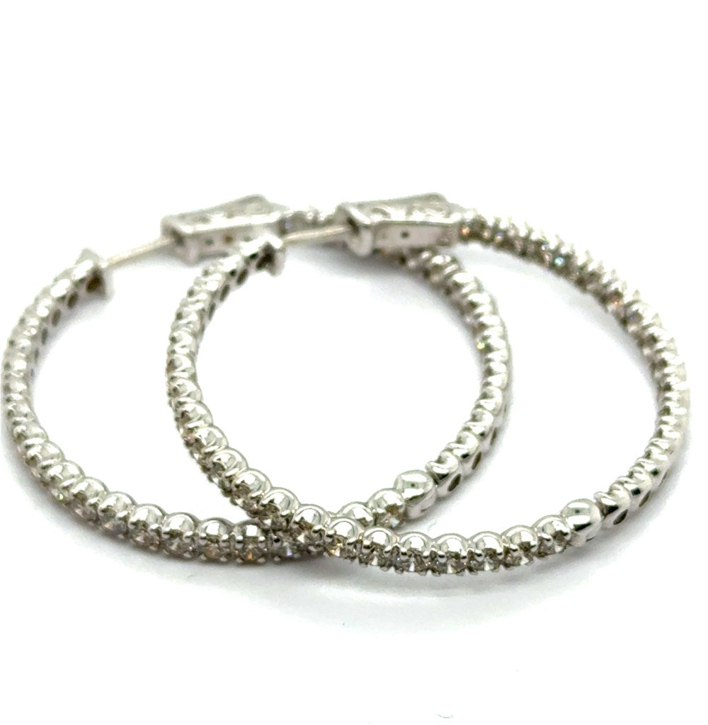 3.00 Ctw 14kt White Gold Diamond Inside Out Hoop Earrings