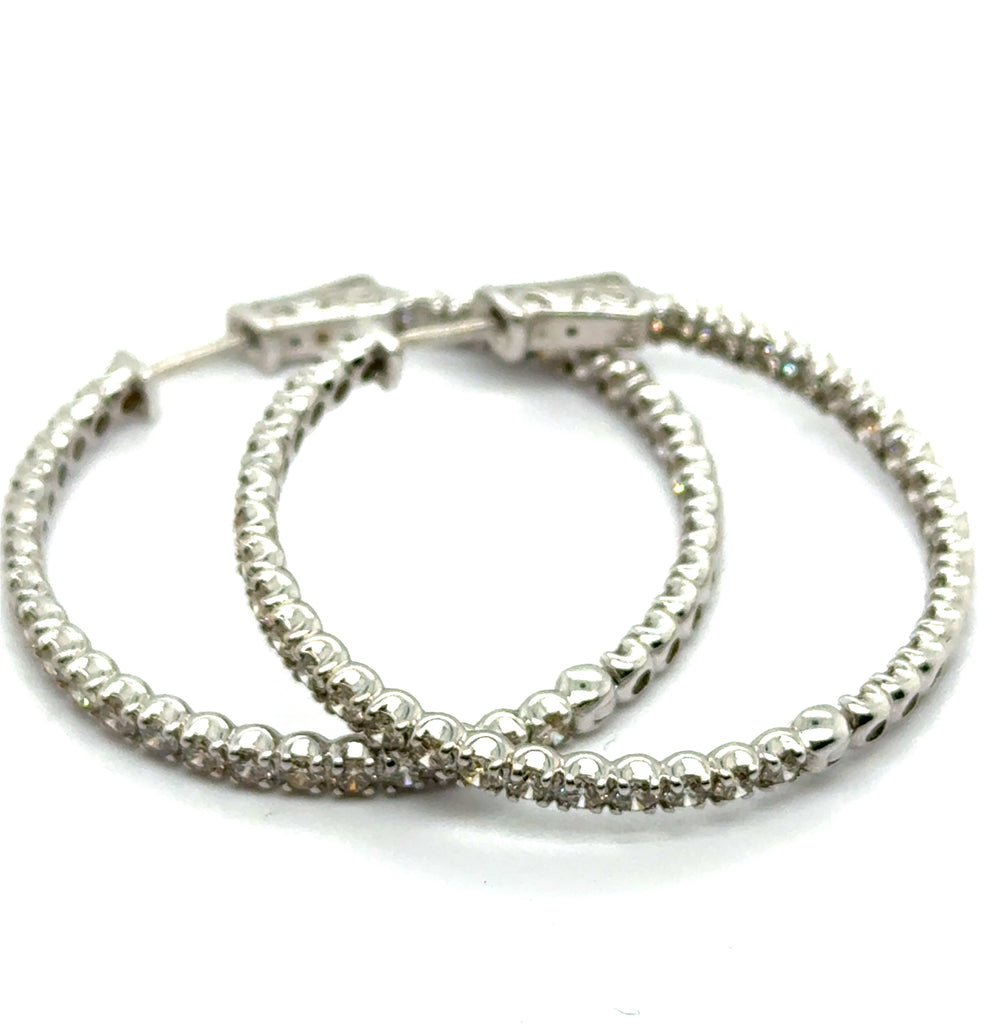 3.00 Ctw 14kt White Gold Diamond Inside Out Hoop Earrings