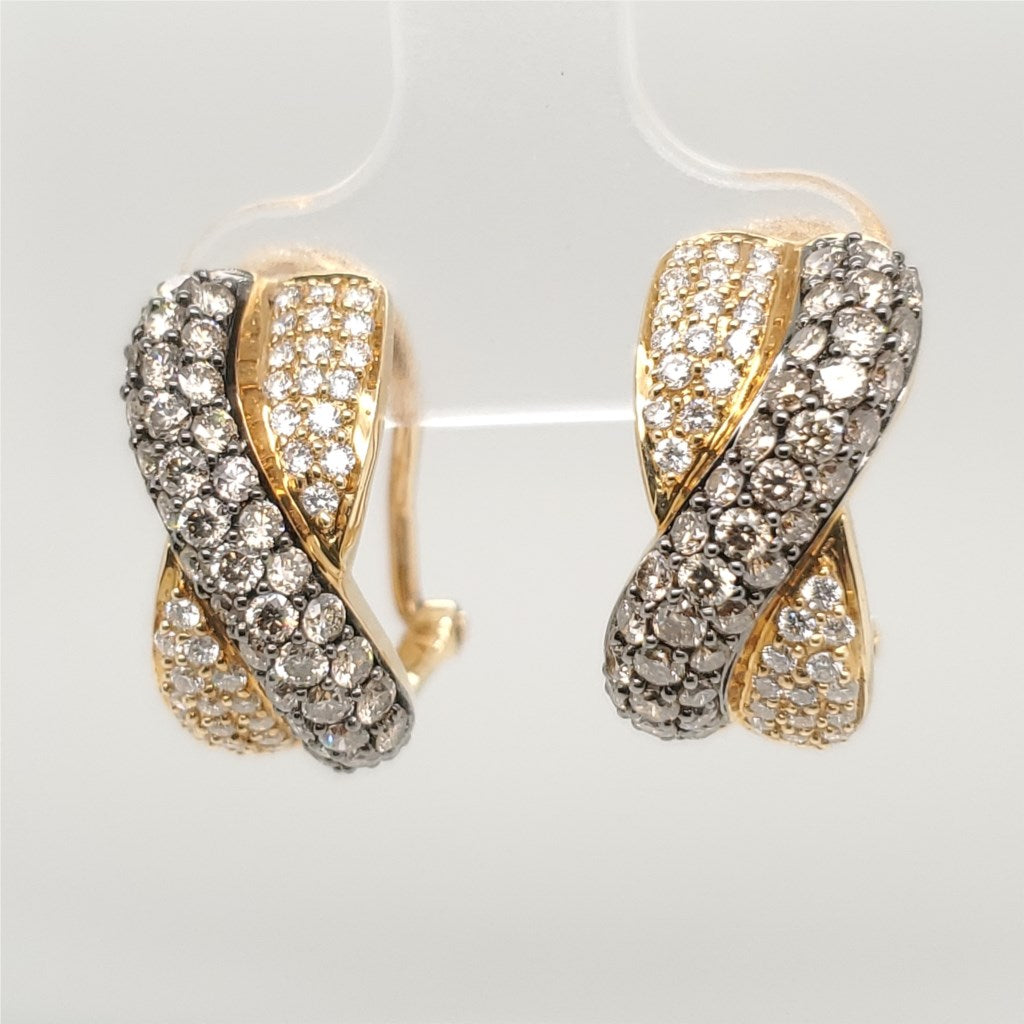 Levian 14Kt Yellow Gold White And Choclate Diamonds Huggie Earrings