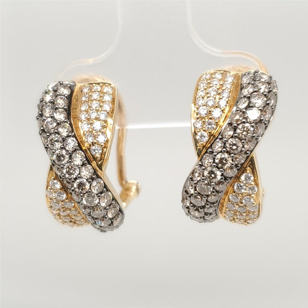 Levian 14Kt Yellow Gold White And Choclate Diamonds Huggie Earrings