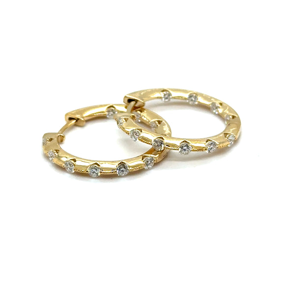 1.00 Ctw 14kt Yellow Gold Diamond Inside Out Hoop Earrings