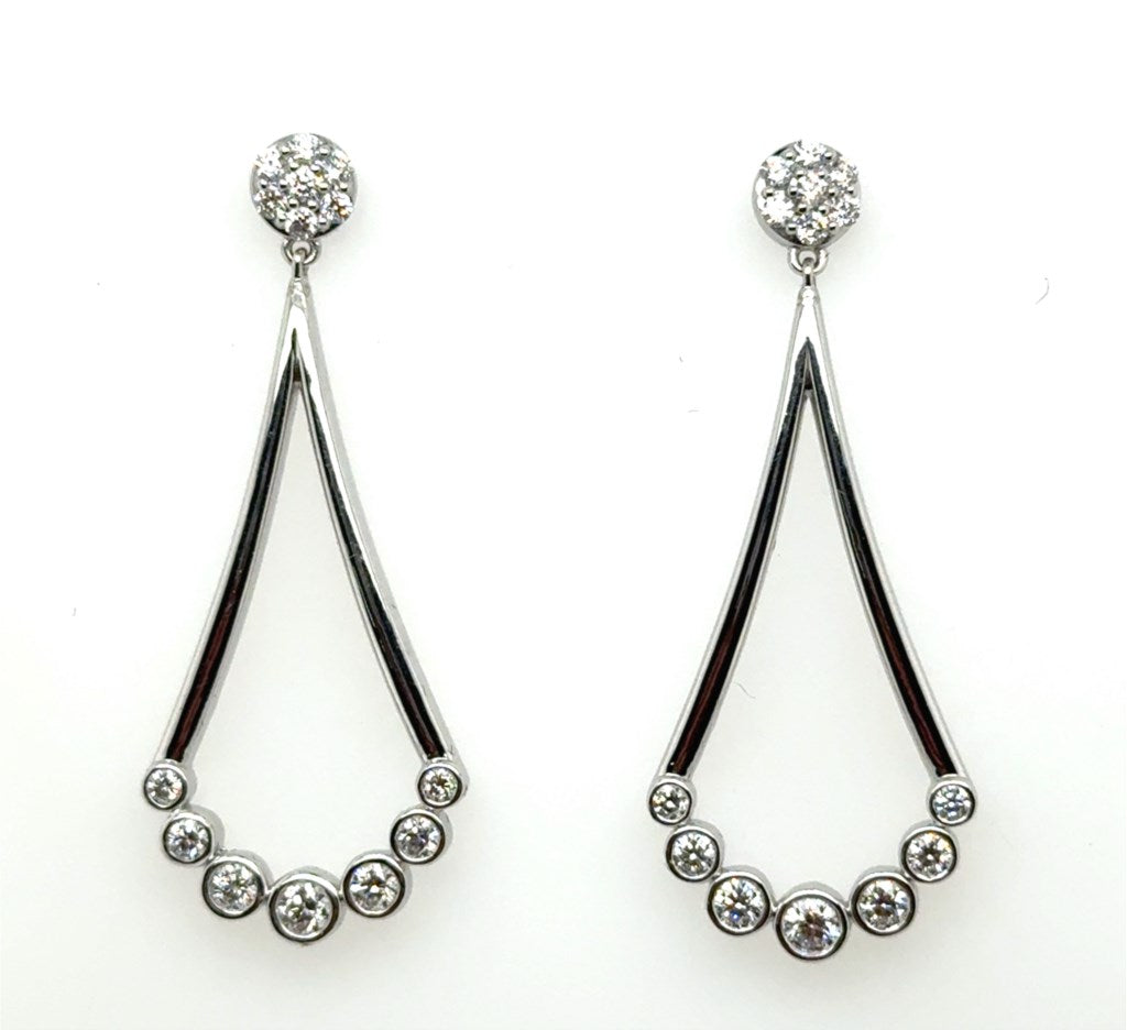 1.00 Ctw 14kt White Gold Diamond Tear Drop Dangle Earrings
