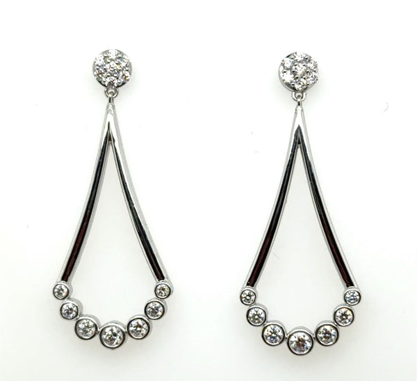 1.00 Ctw 14kt White Gold Diamond Tear Drop Dangle Earrings