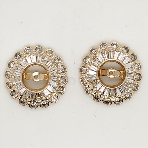 14kt Yellow Gold Round and Baguette Cut Diamond Earring Jackets