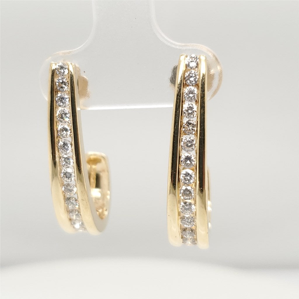 14Kt Yellow Gold Diamond J Hoop Earrings
