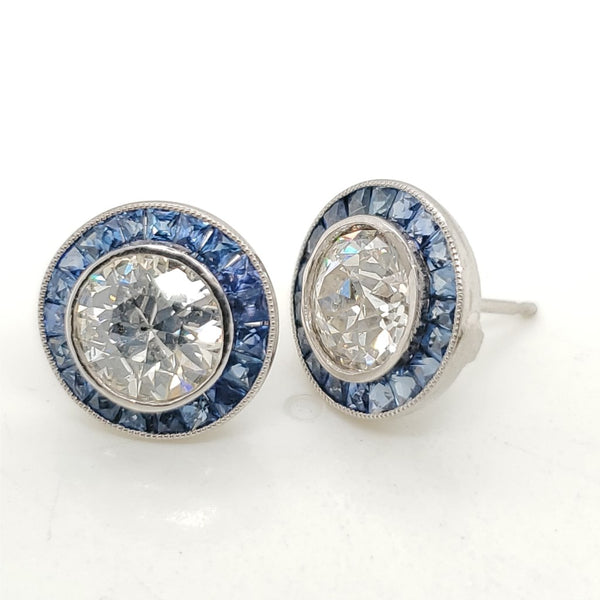 Platinum Diamond and Sapphire Earrings