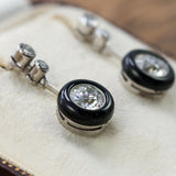 Platinum Art Deco Style Diamond and Onyx Dangle Earrings