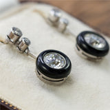 Platinum Art Deco Style Diamond and Onyx Dangle Earrings
