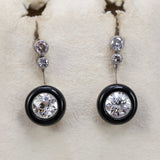 Platinum Art Deco Style Diamond and Onyx Dangle Earrings