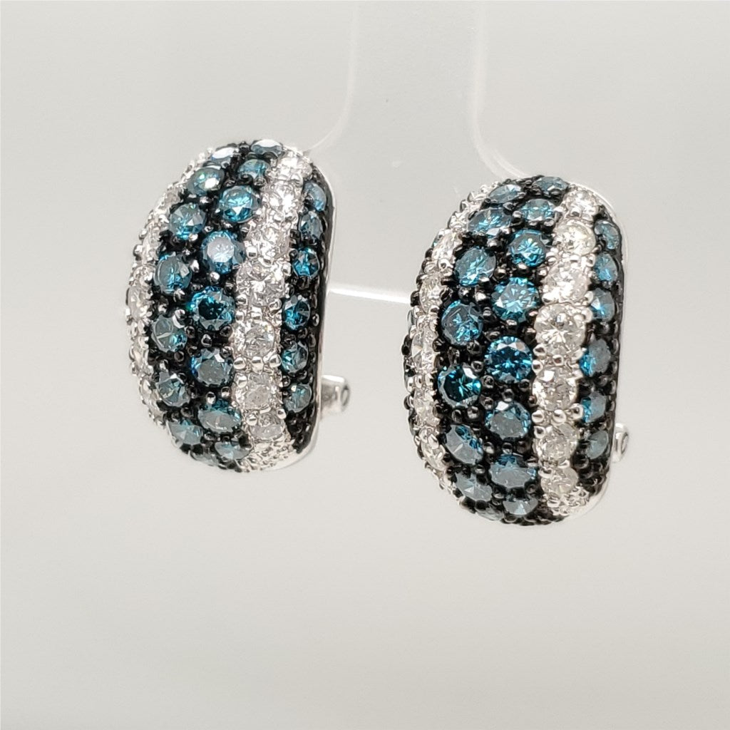 18kt White Gold Irradiated Blue and Natural White Diamond Earrings