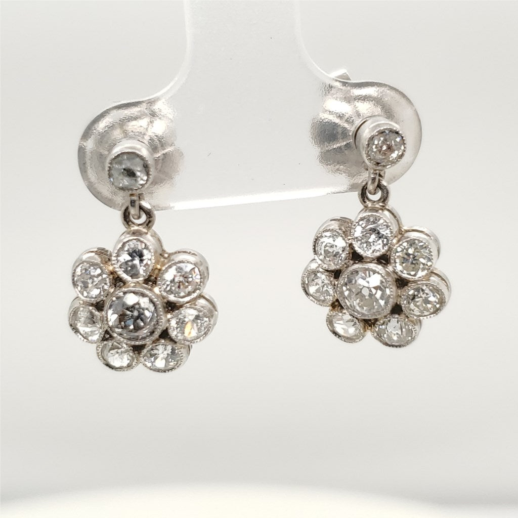 Art Deco Style Platinum Diamond Dangle Earrings