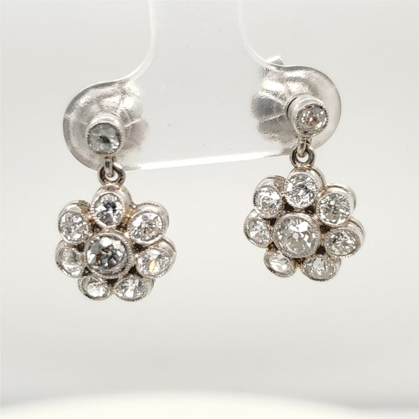Art Deco Style Platinum Diamond Dangle Earrings