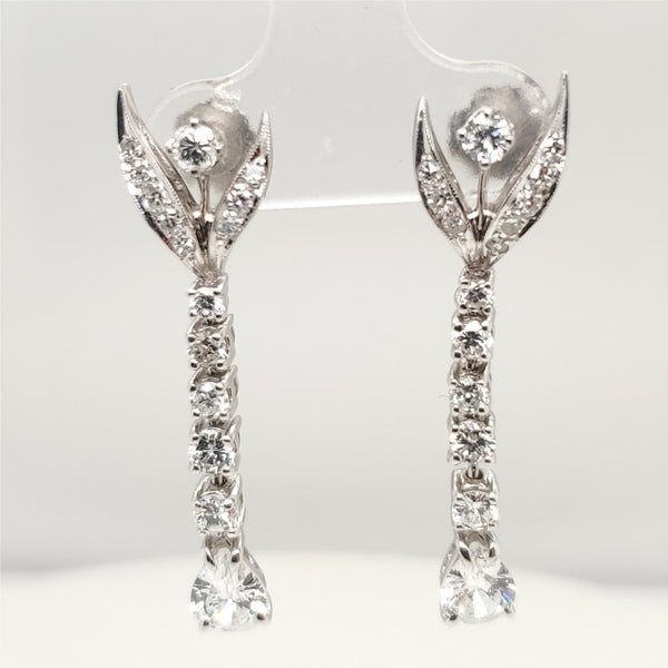 Vintage 14kt White Gold Shoulder Duster Diamond Earrings