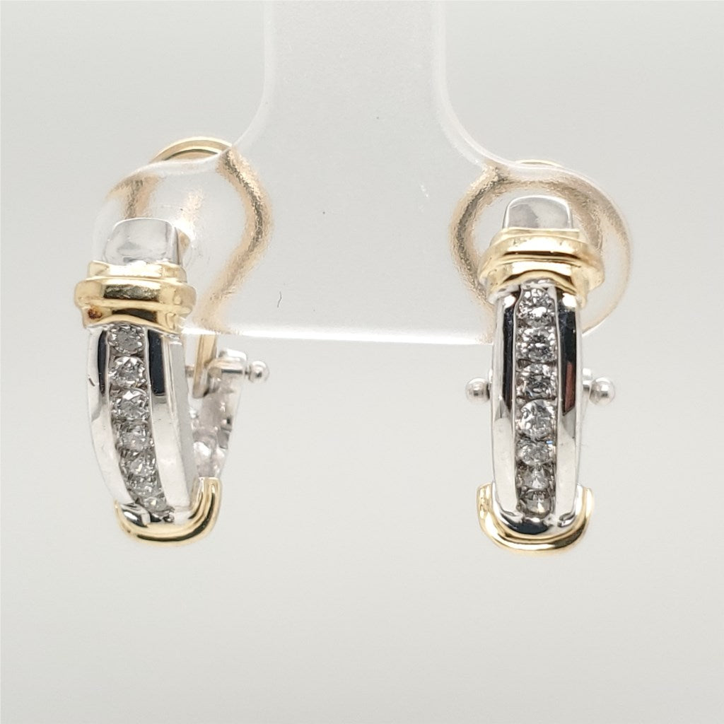 14kt Yellow and White Gold Diamond Half Hoop Earrings