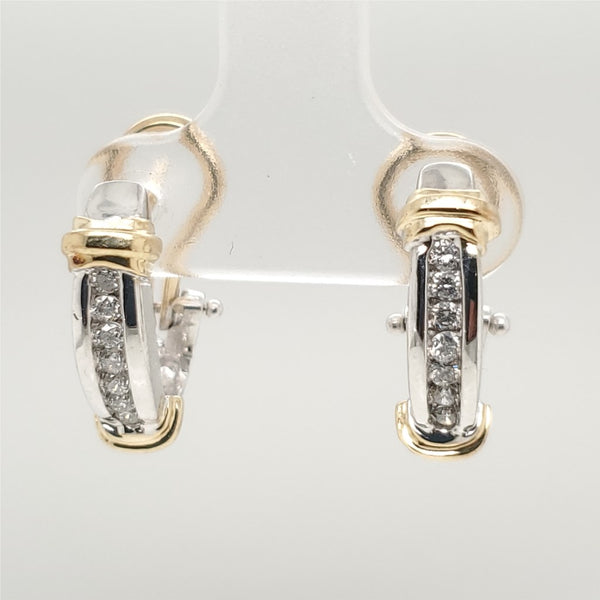 14kt Yellow and White Gold Diamond Half Hoop Earrings