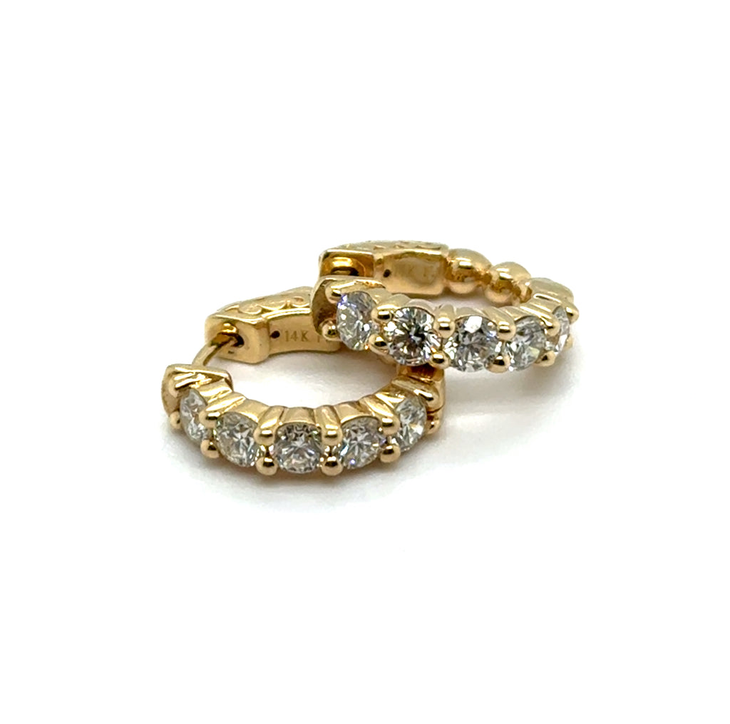 1.50 Ctw14kt Yellow Gold Diamond Huggie Hoop Earrings
