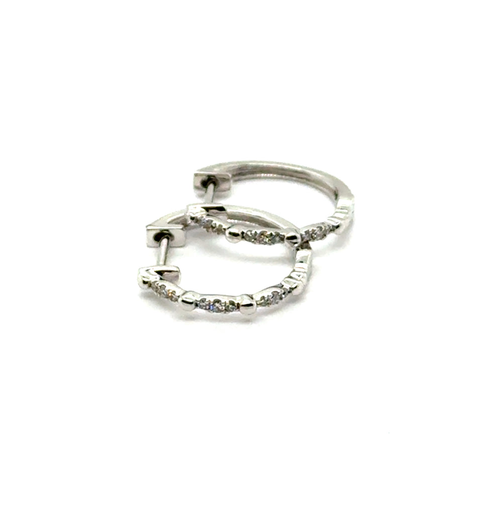 14kt White Gold 0.08Ctw Diamond Huggie Hoop Earrings