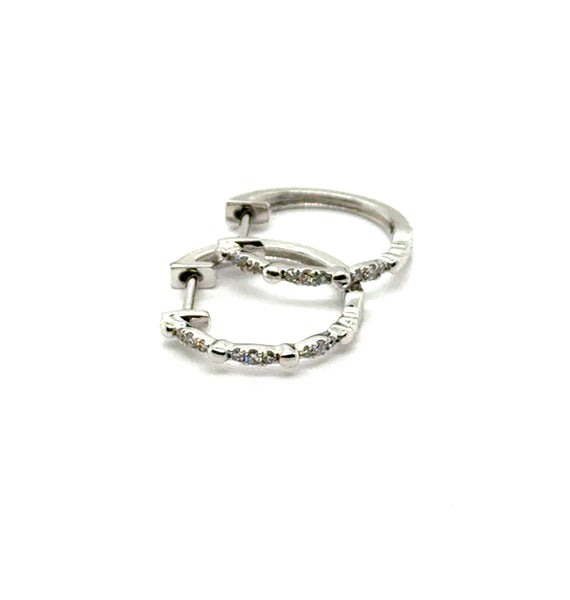 14kt White Gold 0.08Ctw Diamond Huggie Hoop Earrings