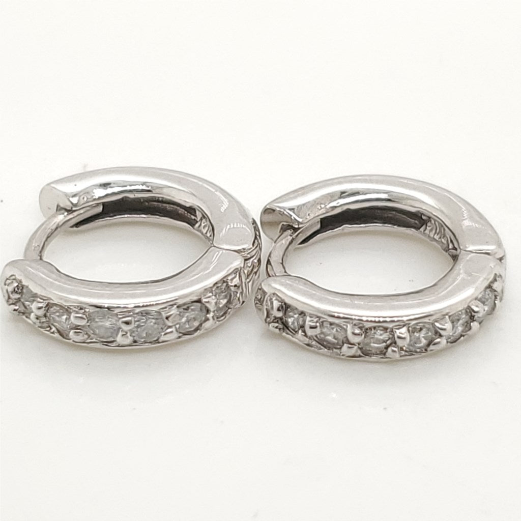 14Kt White Gold 12Mm Diamond Huggie Hoop Earrings