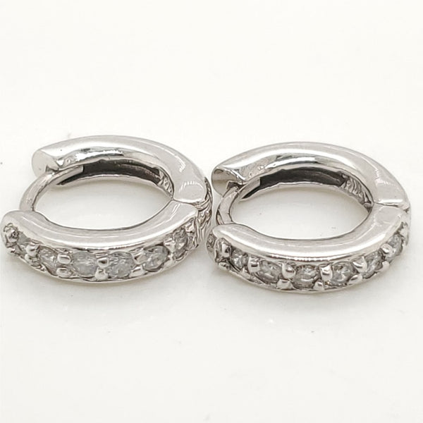 14Kt White Gold 12Mm Diamond Huggie Hoop Earrings