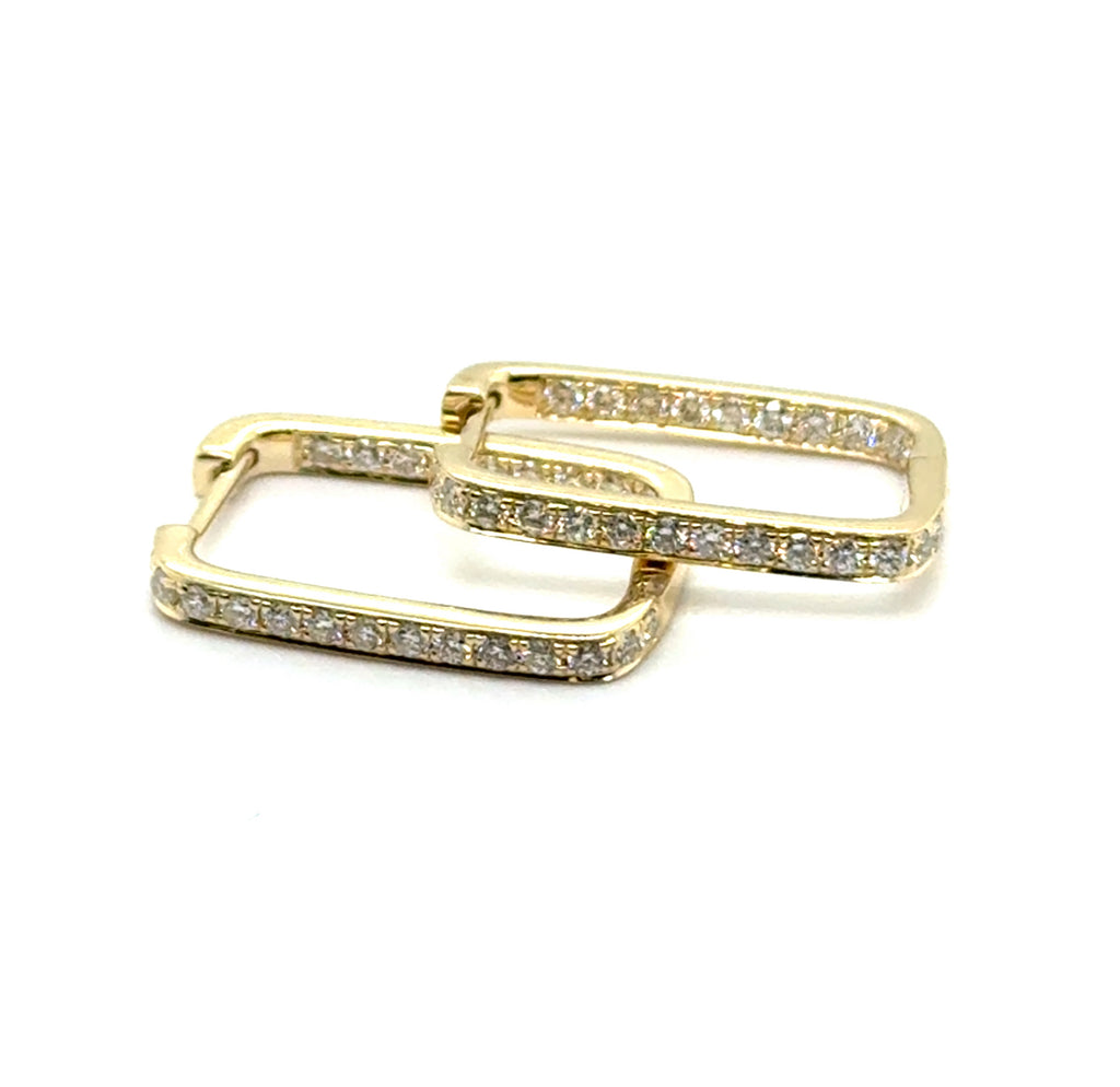 14kt Yellow Gold 0.61Ctw Squared Diamond Inside Out Hoop Earrings