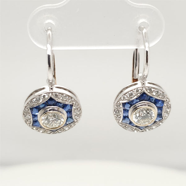 14Kt White Gold Diamond And Sapphire Earrings