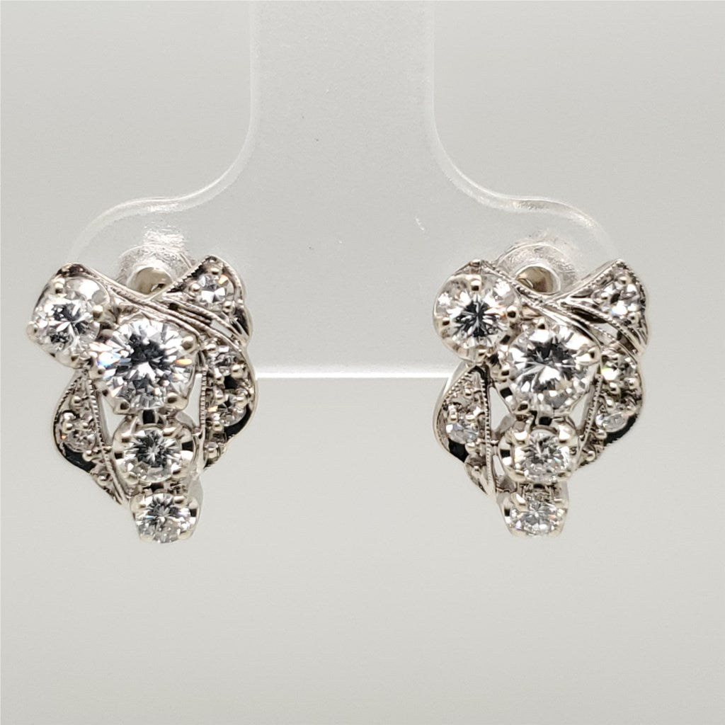 Vintage 14Kt White Gold Diamond Earrings