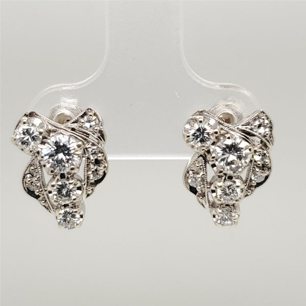 Vintage 14Kt White Gold Diamond Earrings