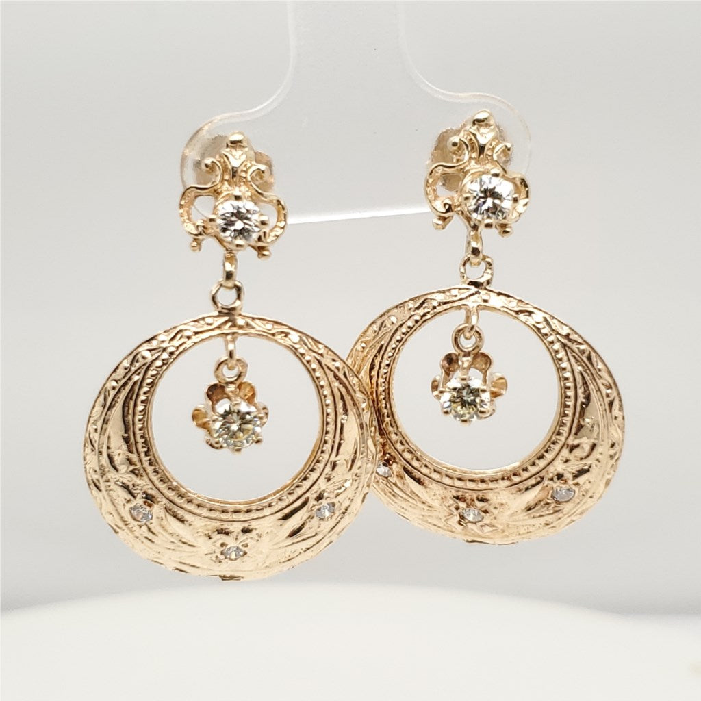 Vintage 14Kt Yellow and Gold Dangle Diamond Earrings