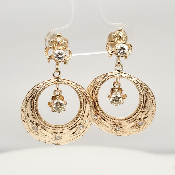 Vintage 14Kt Yellow and Gold Dangle Diamond Earrings