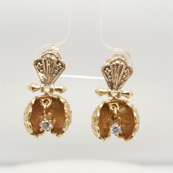 Vintage 14kt ZYellow Gold and Diamond Earrings